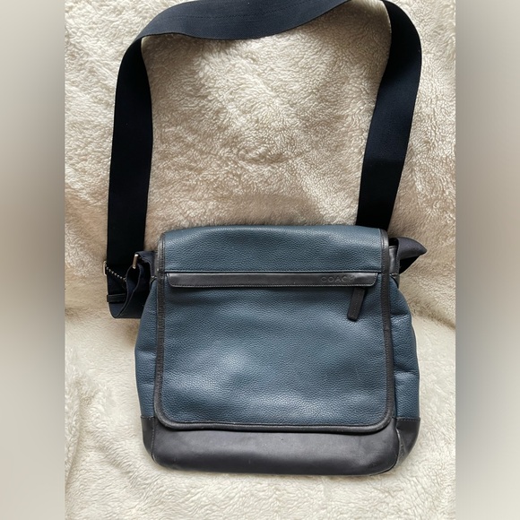 Coach Camden Blue Leather Crossbody Laptop Messenger Map Bag - Picture 1 of 15